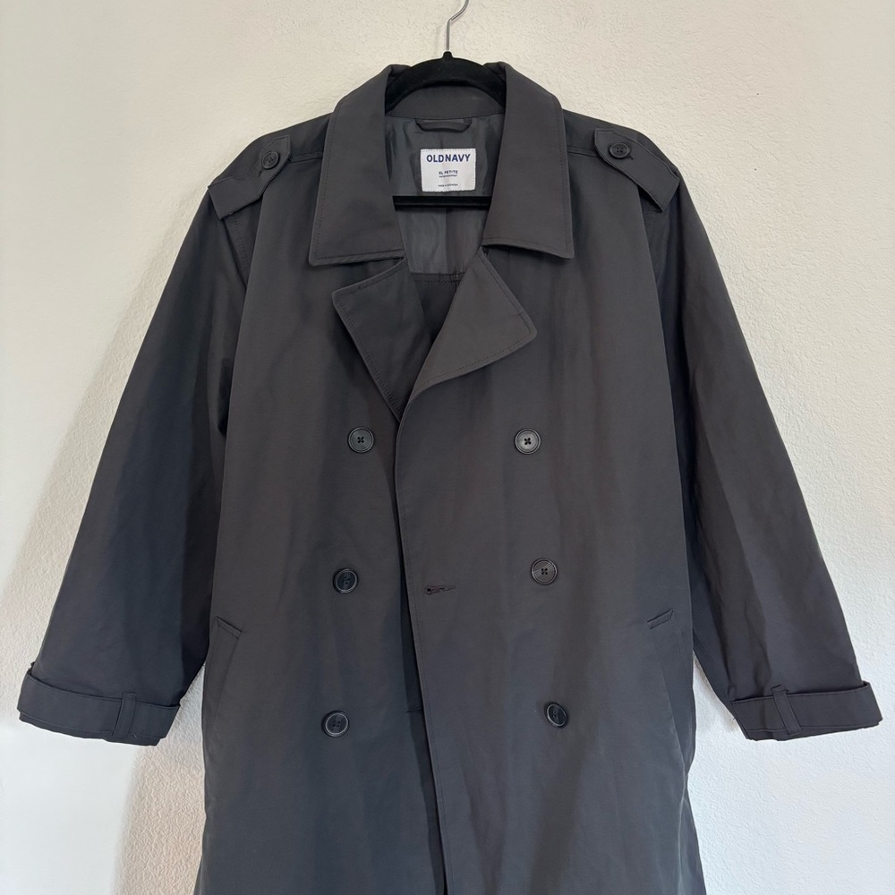 Old Navy Petite XL Water Resistant Tie Belt Trench Coat Panther Dark Gray - Picture 5 of 10